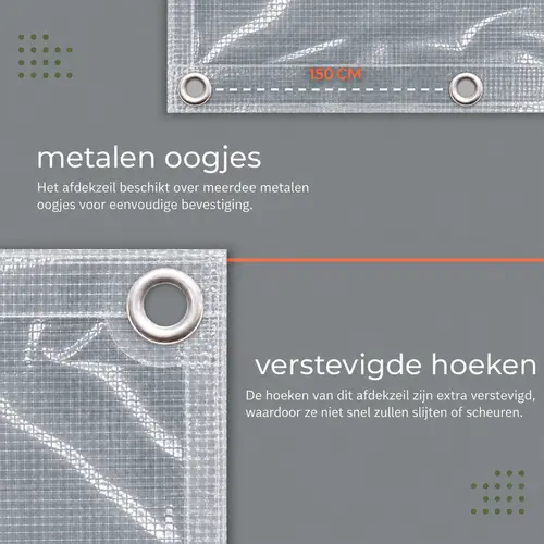 AFDEKZEIL TRANSPARANT 4 x 6 MTR 150 GR/M² oogjes, verbo, bbqkopen.nl