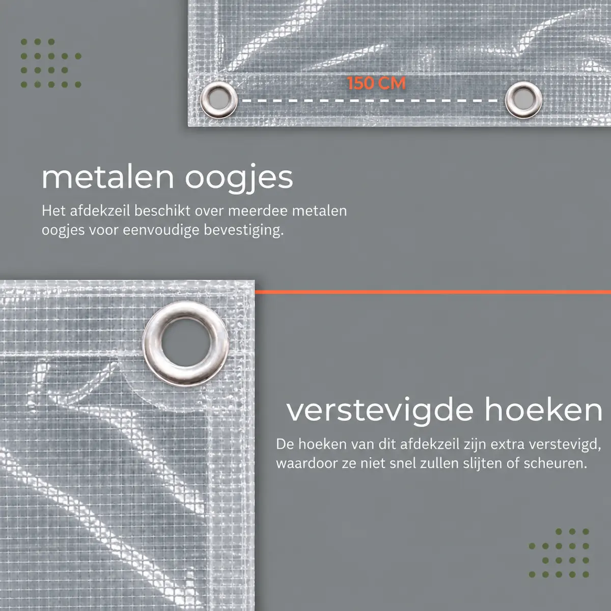 AFDEKZEIL TRANSPARANT 4 x 6 MTR 150 GR/M² oogjes, verbo, bbqkopen.nl