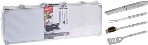 BARBECUEGEREEDSCHAPSET RVS 4 DLG, IN ALUMINIUM KOFFER 46X16X8CM, koopman, bbqkopen