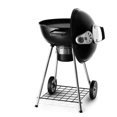 Napoleon Kettle 57 cm Zwart Houtskoolbarbecue schuin open, Napoleon, BBQkopen