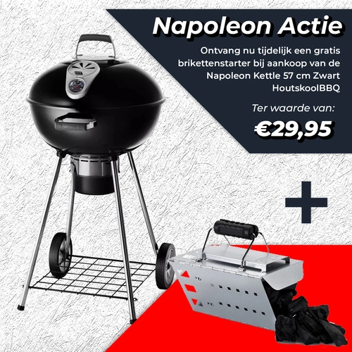 Napoleon Kettle 57 cm Zwart Houtskoolbarbecue actie, Napoleon, BBQkopen