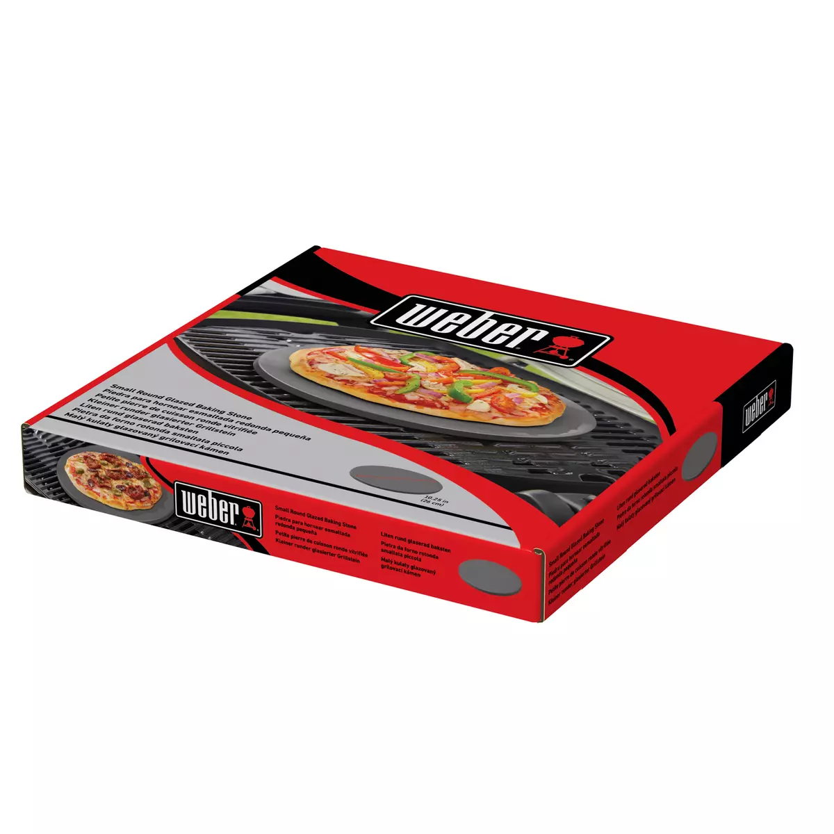 Pizzasteen geglazuurd klein d26cm Weber - in verpakking - bbqkopen.nl